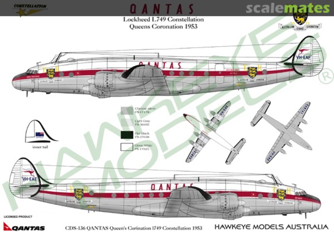 Boxart Qantas, Lockheed L-749 Constellation, 1953 Queen’s Coronation CDS-136 Hawkeye Models Boxart Qantas, Lockheed L-749 Constellation, 1953 Queen’s Coronation CDS-136 Hawkeye Models