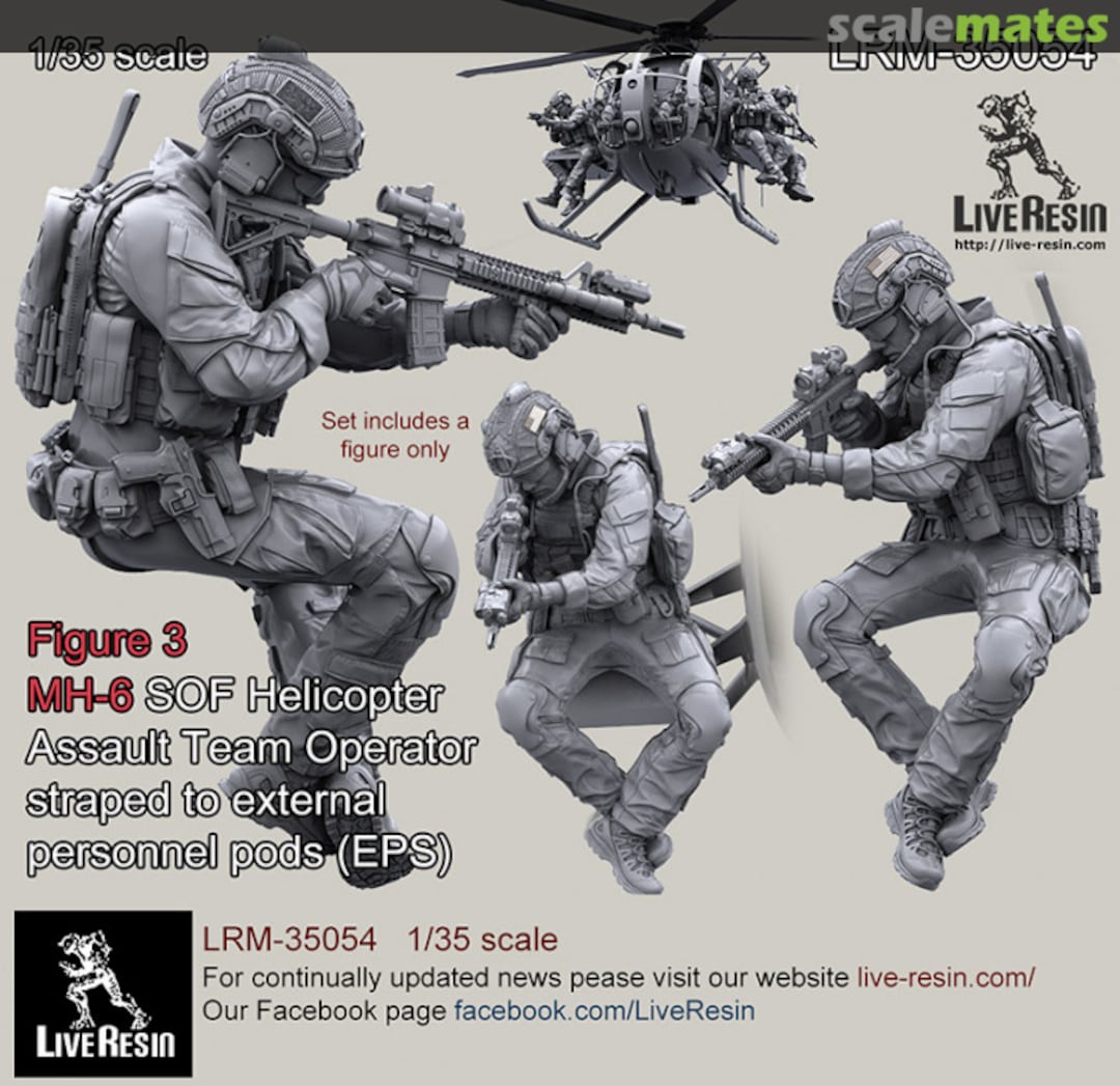 Boxart MH-6 SOF Helicopter Assault Team Operator strapped to external personnel pods (EPS) LRM 35054 Live Resin Boxart MH-6 SOF Helicopter Assault Team Operator strapped to external personnel pods (EPS) LRM 35054 Live Resin