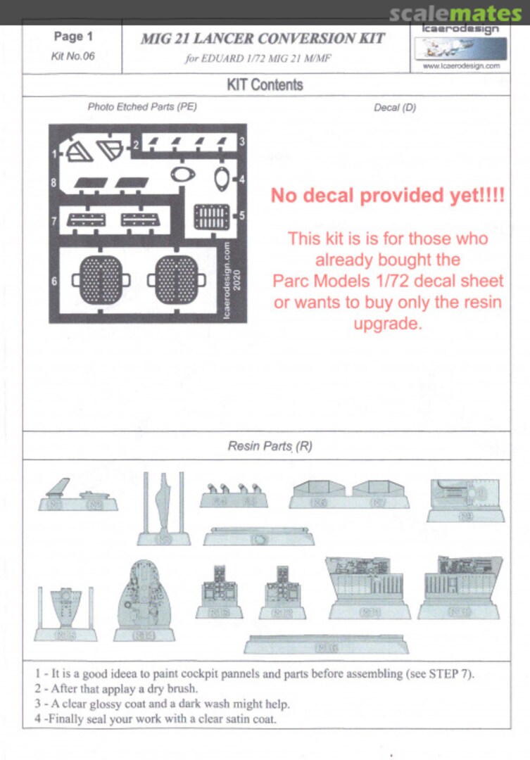 Contents MIG-21 LanceR Cockpit and Exterior conversion 06 Icaerodesign Contents MIG-21 LanceR Cockpit and Exterior conversion 06 Icaerodesign