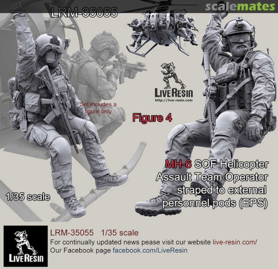 Boxart MH-6 SOF Helicopter Assault Team Operator strapped to external personnel pods (EPS) LRM 35055 Live Resin Boxart MH-6 SOF Helicopter Assault Team Operator strapped to external personnel pods (EPS) LRM 35055 Live Resin