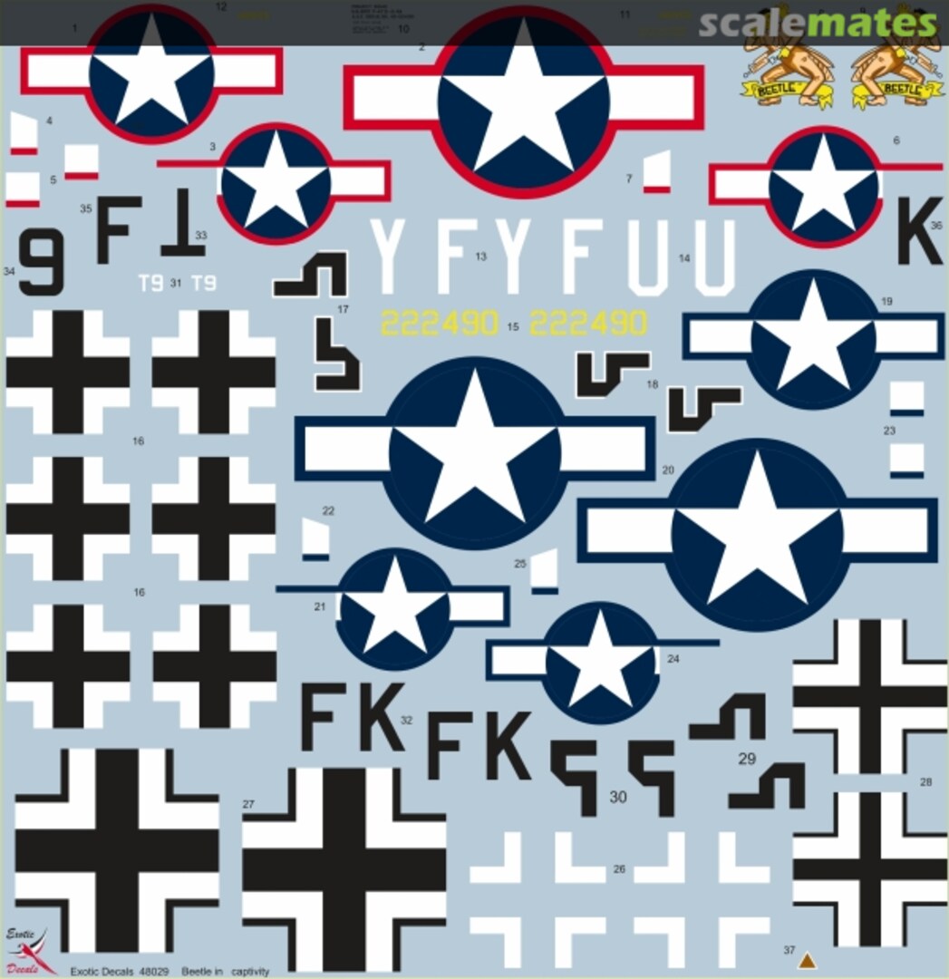 Contents BEETLE in captivity - Republic P-47 Thunderbolt in German hands. ED48029 Exotic Decals Contents BEETLE in captivity - Republic P-47 Thunderbolt in German hands. ED48029 Exotic Decals