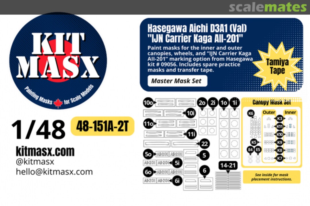 Boxart Aichi D3A1 (Val) 'IJN Carrier Kaga AII-201', master masks set 48-151A-2T Kit Masx Boxart Aichi D3A1 (Val) 'IJN Carrier Kaga AII-201', master masks set 48-151A-2T Kit Masx