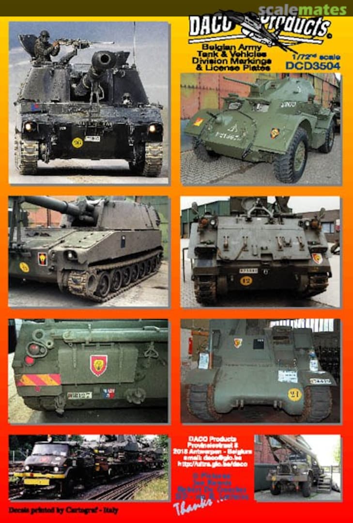 Boxart Belgian Army Tank & Vehicle Division MArkings & License Plates DCD3504 Daco Products