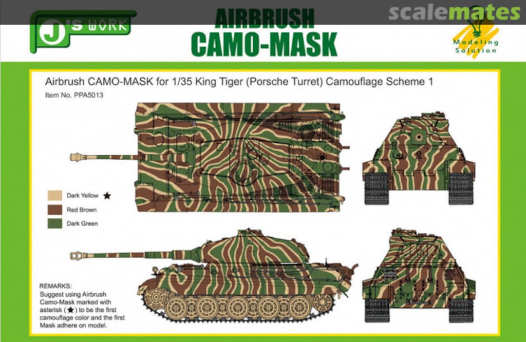 Boxart Airbrush Camo-Mask for King Tiger (Porsche Turret) PPA5013 J's Work Boxart Airbrush Camo-Mask for King Tiger (Porsche Turret) PPA5013 J's Work
