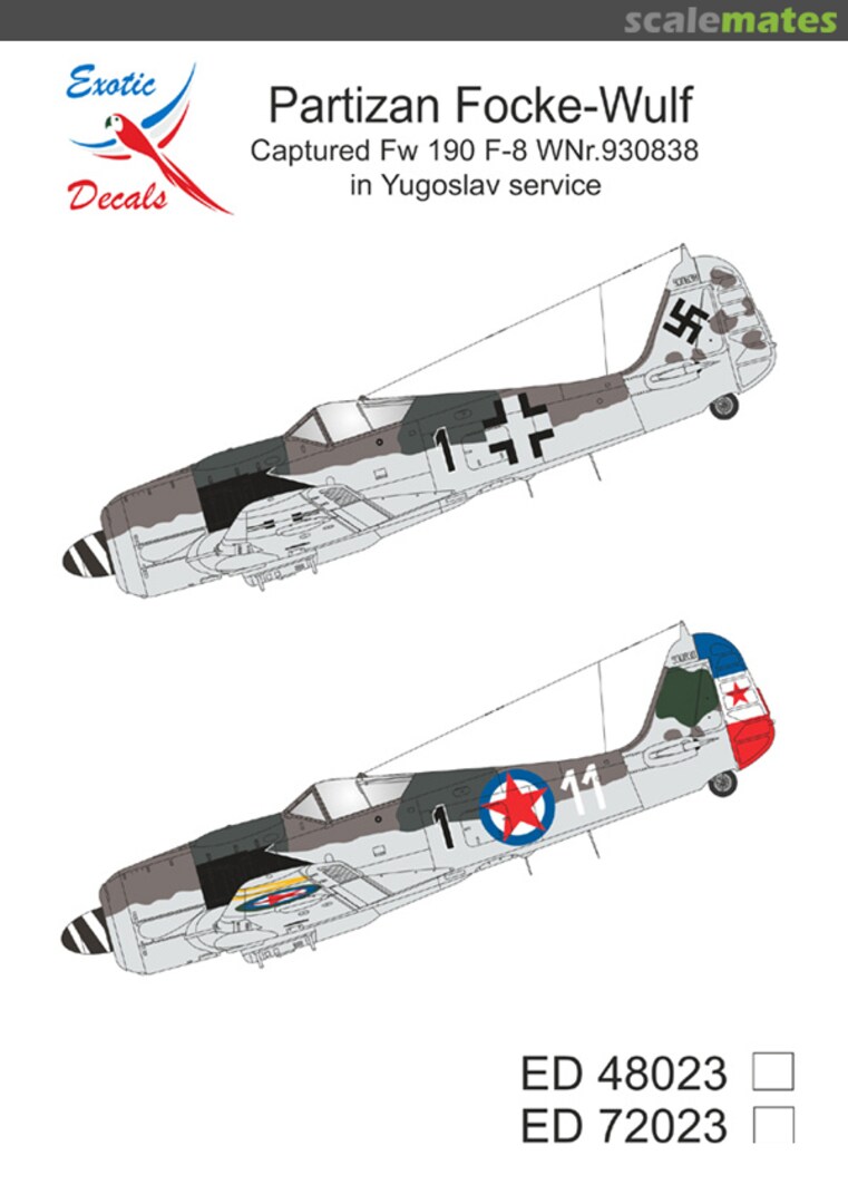 Boxart Partizan Focke-Wulf Captured Fw 190 F-8 WNr.930838 in Yugoslav service ED72023 Exotic Decals