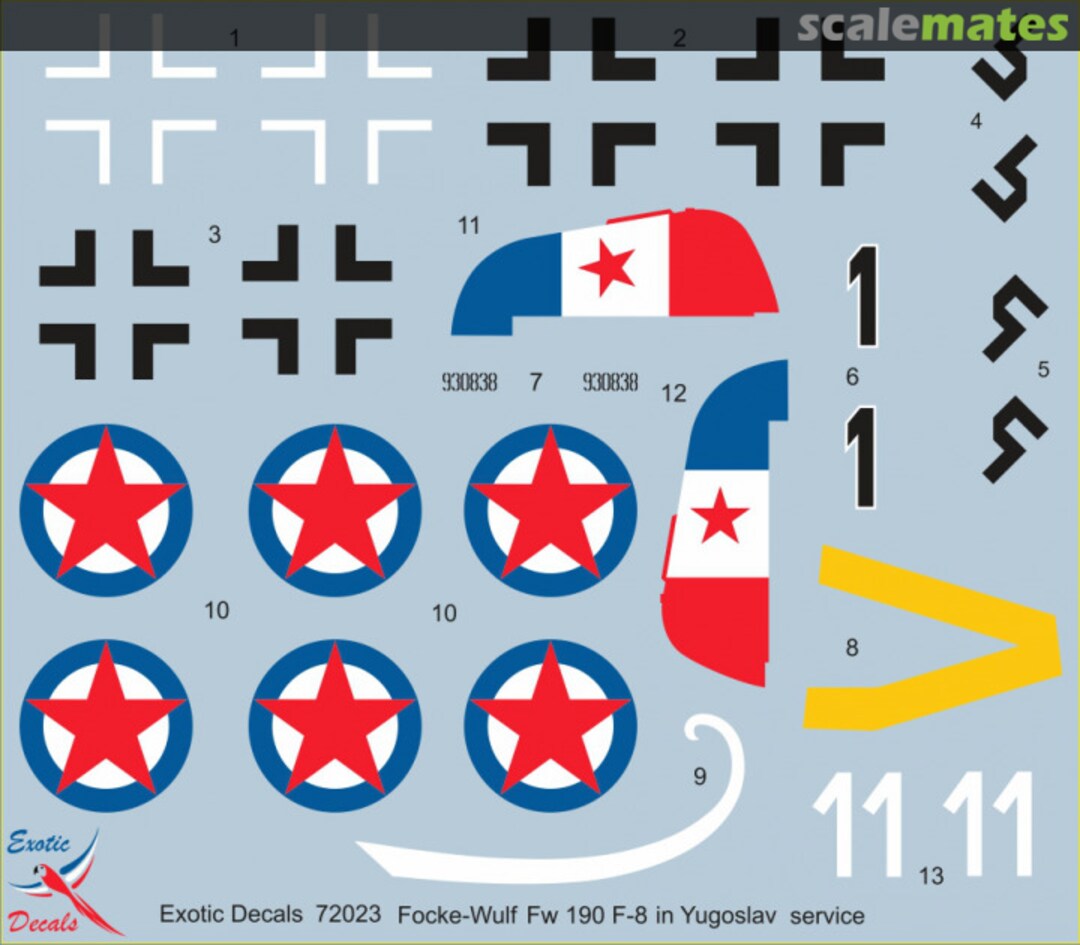 Contents Partizan Focke-Wulf Captured Fw 190 F-8 WNr.930838 in Yugoslav service ED72023 Exotic Decals