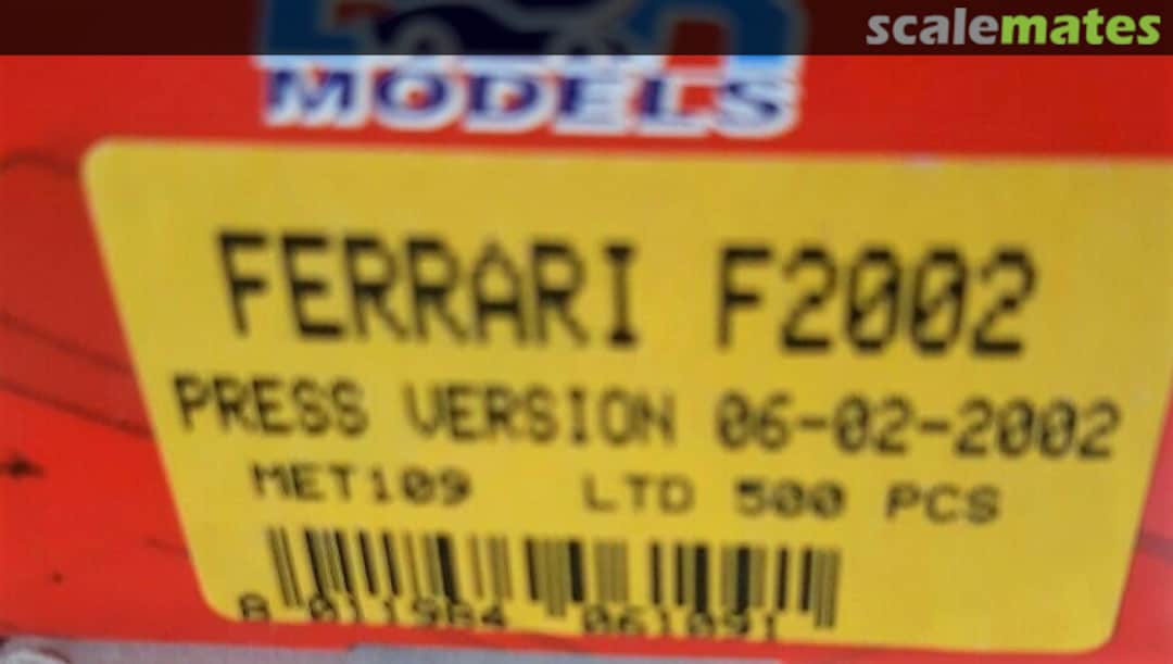 Boxart Ferrari F2002 F1 MET109 BBR Boxart Ferrari F2002 F1 MET109 BBR