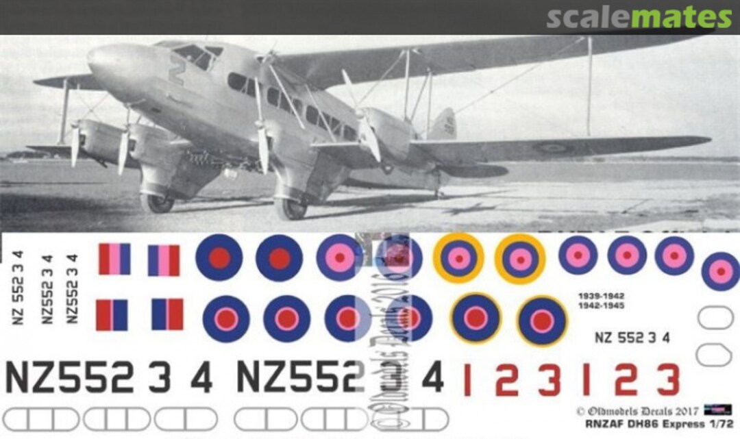 Boxart RNZAF DH86 Express OMD1102 Oldmodels Decals
