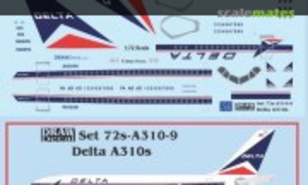 1:72 Delta Air Lines A310s (Draw Decal 72-A310-9) 72-A310-9