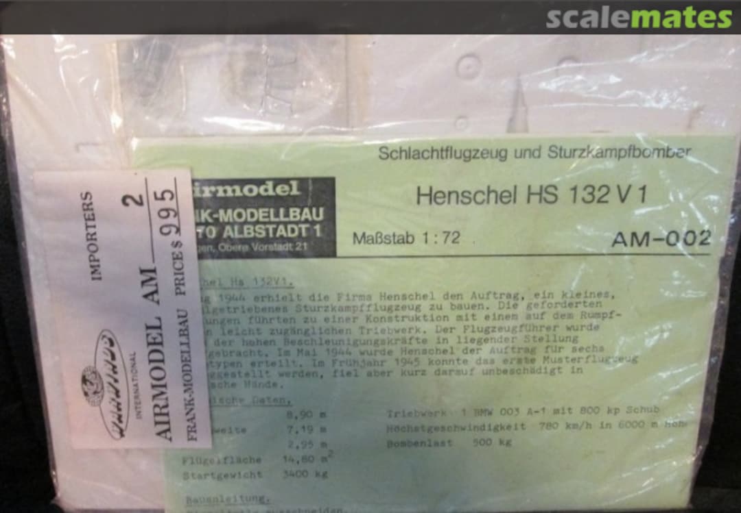 Boxart Henschel Hs 132 V1 AM-002 Airmodel Boxart Henschel Hs 132 V1 AM-002 Airmodel