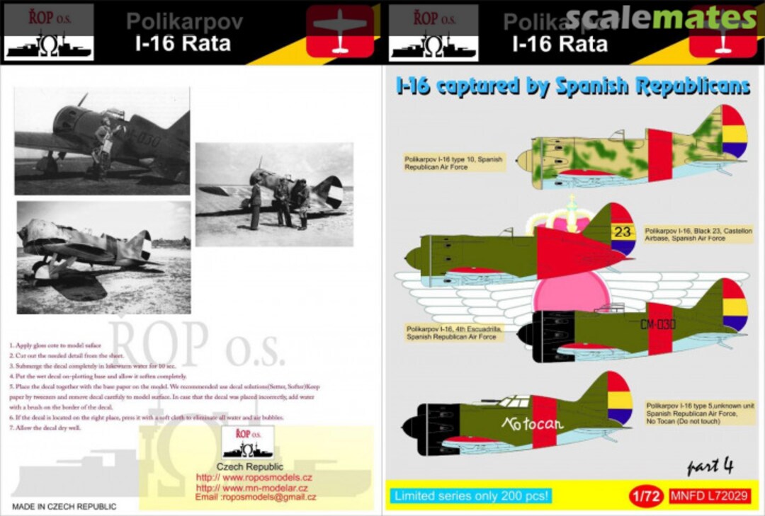 Boxart POLIKARPOV I-16 RATA - I-16 CAPTURED BY SPANISH REPUBLICANS MNFDL72029 ROP o.s. Boxart POLIKARPOV I-16 RATA - I-16 CAPTURED BY SPANISH REPUBLICANS MNFDL72029 ROP o.s.