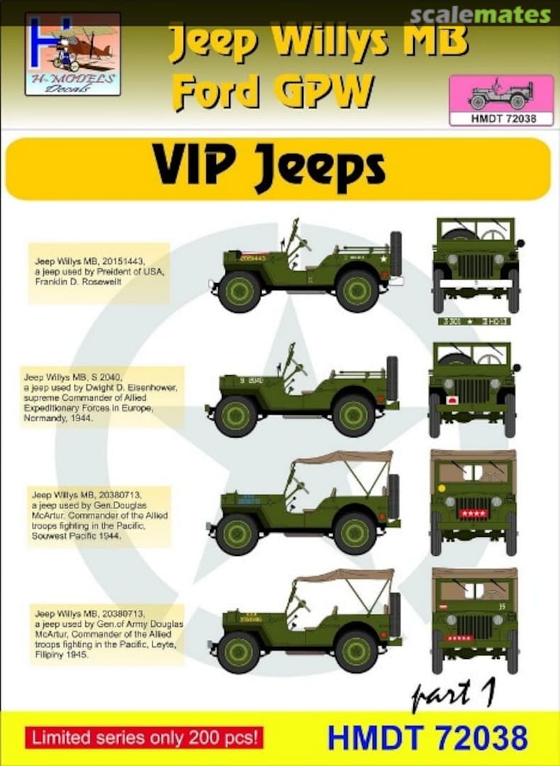 Boxart Willys Jeep MB/Ford GPW: VIP Jeeps Part 1 HMT72038 H-Models Decals Boxart Willys Jeep MB/Ford GPW: VIP Jeeps Part 1 HMT72038 H-Models Decals