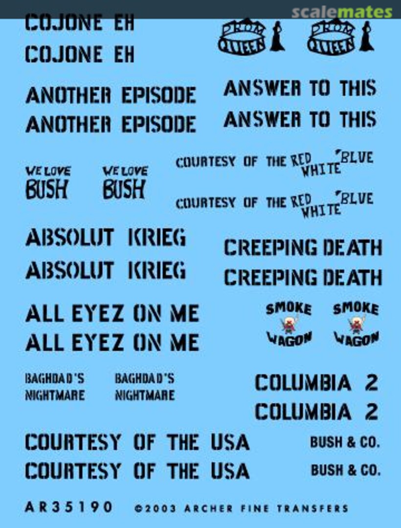 Boxart OIF M1 Abrams gun barrel slogans AR35190 Archer Boxart OIF M1 Abrams gun barrel slogans AR35190 Archer