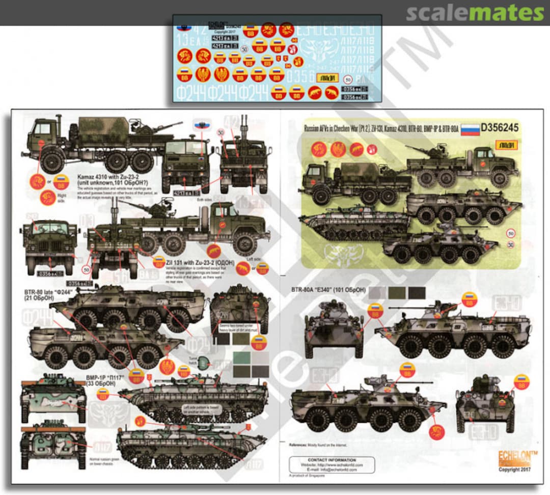 Boxart Russian AFVs in Chechen War Pt.2 Zil 131, Kamaz 4310, BTR-80, BMP-1P & BTR-80A D356245 Echelon Fine Details Boxart Russian AFVs in Chechen War Pt.2 Zil 131, Kamaz 4310, BTR-80, BMP-1P & BTR-80A D356245 Echelon Fine Details