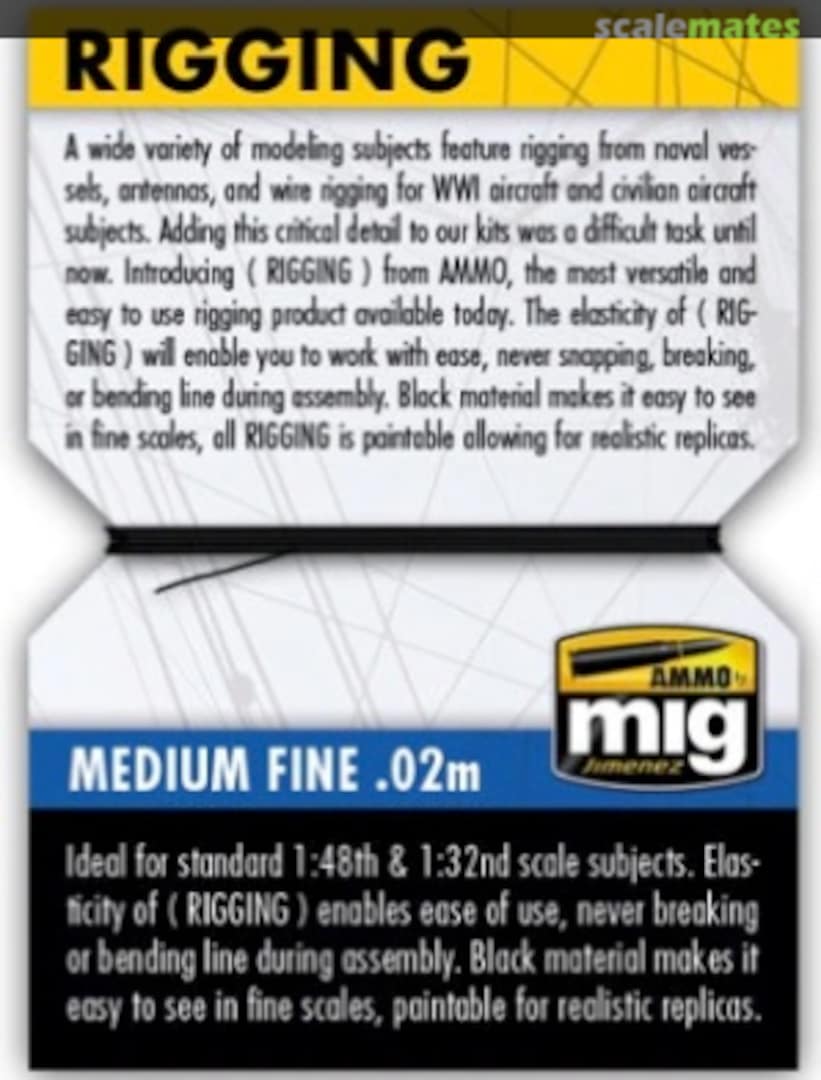 Contents Rigging - Medium Fine 0.02mm A.MIG-8017 Ammo by Mig Jimenez Contents Rigging - Medium Fine 0.02mm A.MIG-8017 Ammo by Mig Jimenez