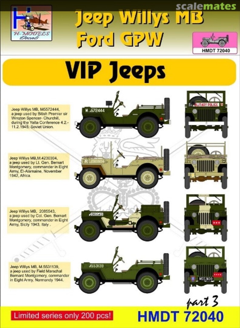 Boxart Willys Jeep MB/Ford GPW: VIP Jeeps Part 3 HMT72040 H-Models Decals Boxart Willys Jeep MB/Ford GPW: VIP Jeeps Part 3 HMT72040 H-Models Decals