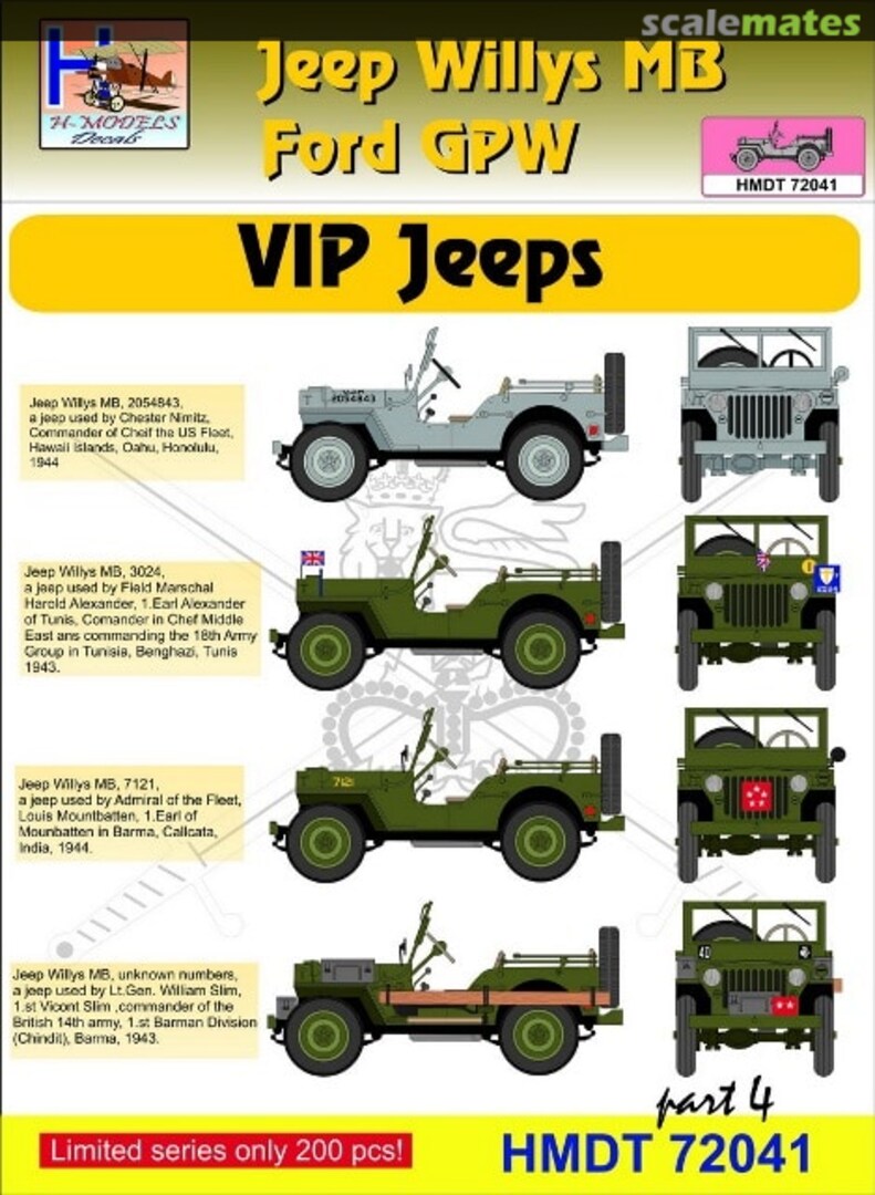 Boxart Willys Jeep MB/Ford GPW: VIP Jeeps Part 4 HMT72041 H-Models Decals Boxart Willys Jeep MB/Ford GPW: VIP Jeeps Part 4 HMT72041 H-Models Decals