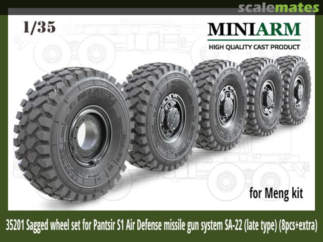 Boxart Sagged wheel set for Pantsir S1 Air Defense missile gun system SA-22 (late type) (8pcs+extra) B35201 Miniarm Boxart Sagged wheel set for Pantsir S1 Air Defense missile gun system SA-22 (late type) (8pcs+extra) B35201 Miniarm