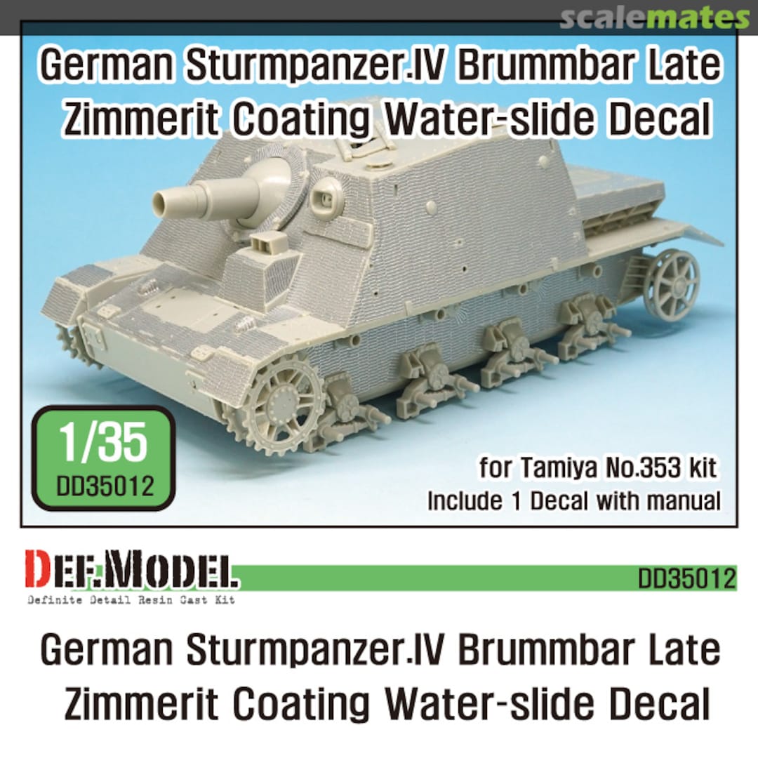 Boxart Sturmpanzer.IV Brummbar late Zimmerit Decal set DD35012 Def.Model Boxart Sturmpanzer.IV Brummbar late Zimmerit Decal set DD35012 Def.Model