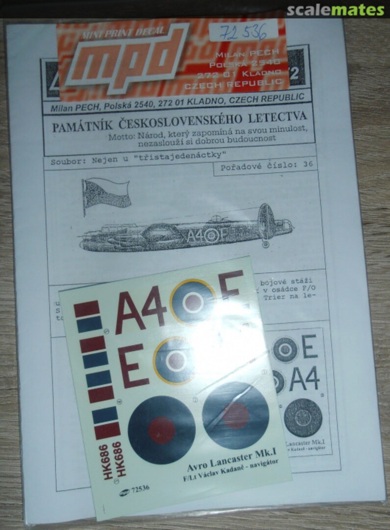 Boxart Lancaster Mk.I 72536 Mini Print Decal Boxart Lancaster Mk.I 72536 Mini Print Decal