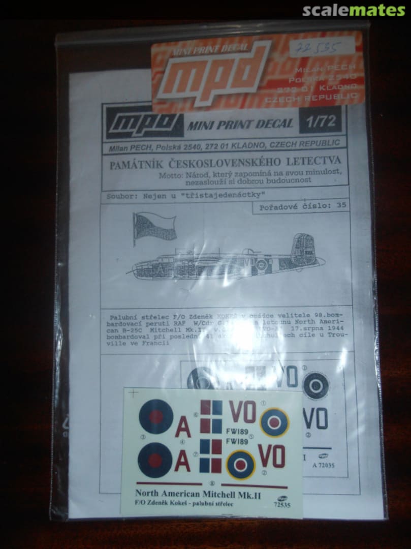 Boxart Mitchel Mk.II (B-25C) 72535 Mini Print Decal Boxart Mitchel Mk.II (B-25C) 72535 Mini Print Decal