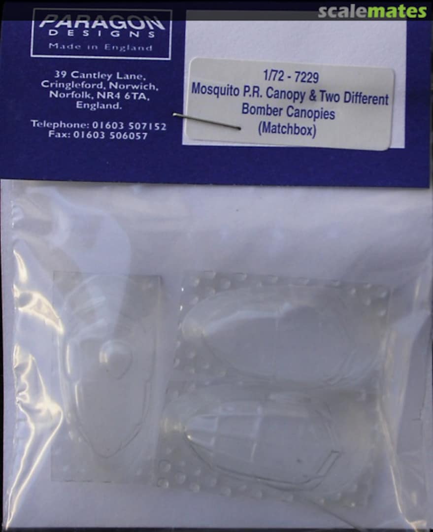 Boxart Mosquito P.R. Canopy & two different bomber canopies 7229 Paragon Designs Boxart Mosquito P.R. Canopy & two different bomber canopies 7229 Paragon Designs