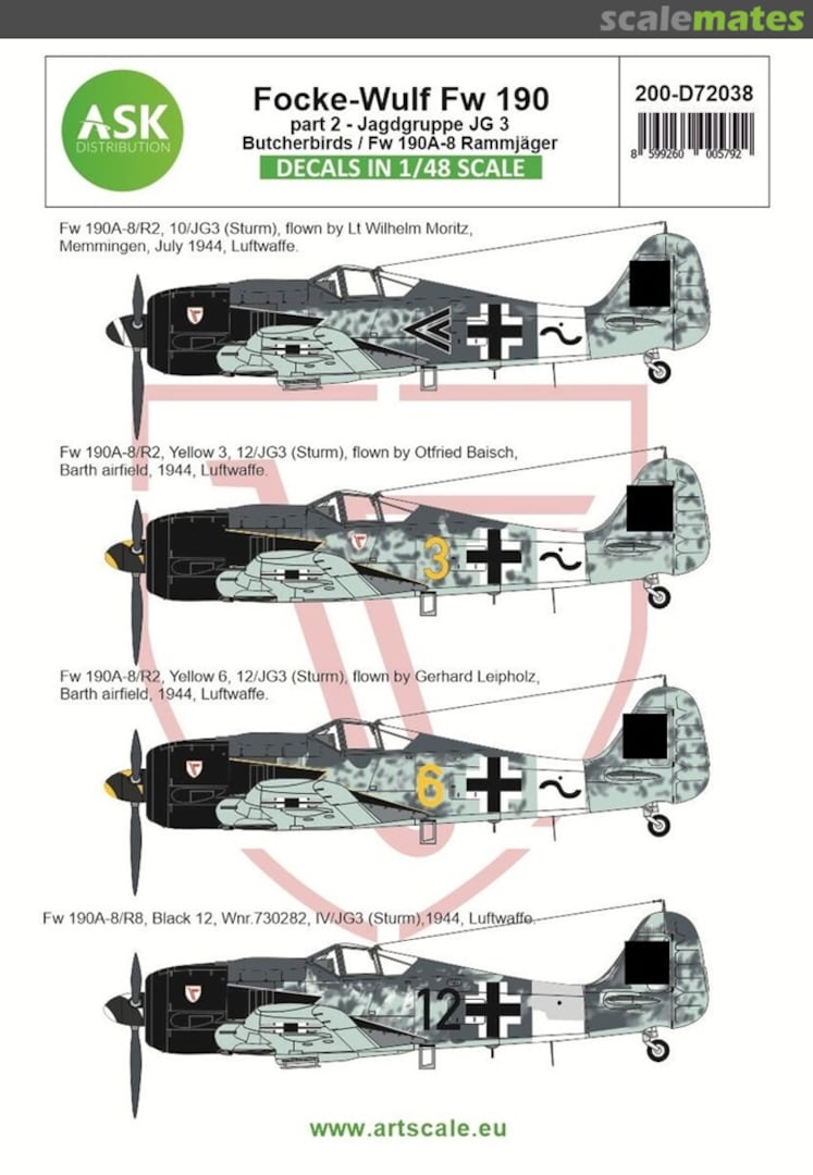 Boxart 1/72 Focke-Wulf Fw 190A-8/R2 part 2 - JG 3 Butcherbirds / Fw 190A-8 Rammjäger 200-D72038 ASK