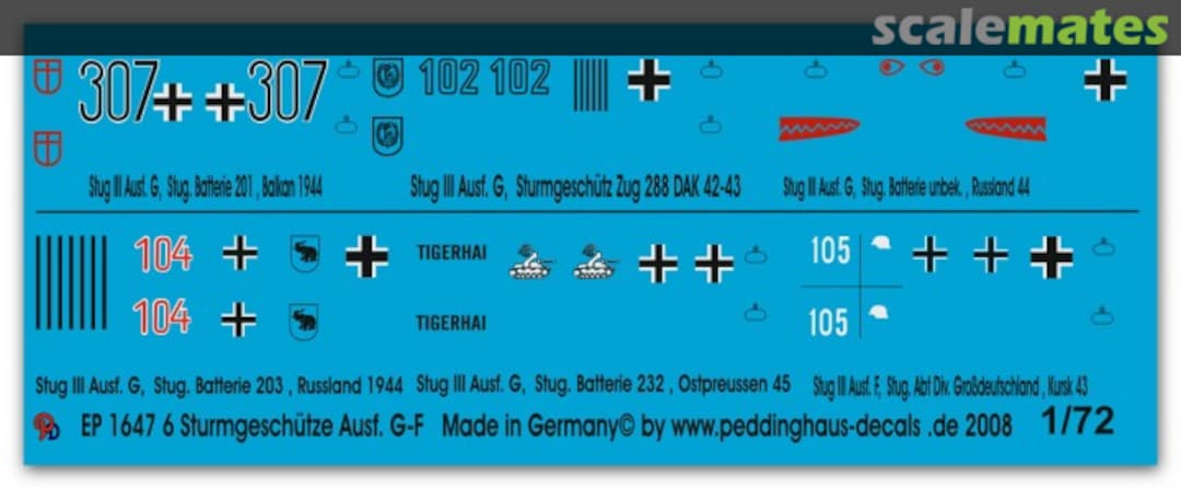 Boxart Markings for Stug III version G-F tanks EP 1647 Peddinghaus-Decals Boxart Markings for Stug III version G-F tanks EP 1647 Peddinghaus-Decals