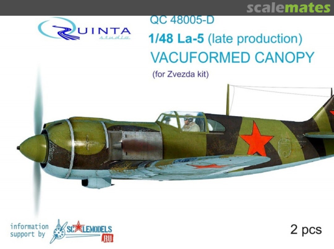Boxart La-5 (late production) vacuformed clear canopy, 2 pcs QC48005-D Quinta Studio Boxart La-5 (late production) vacuformed clear canopy, 2 pcs QC48005-D Quinta Studio
