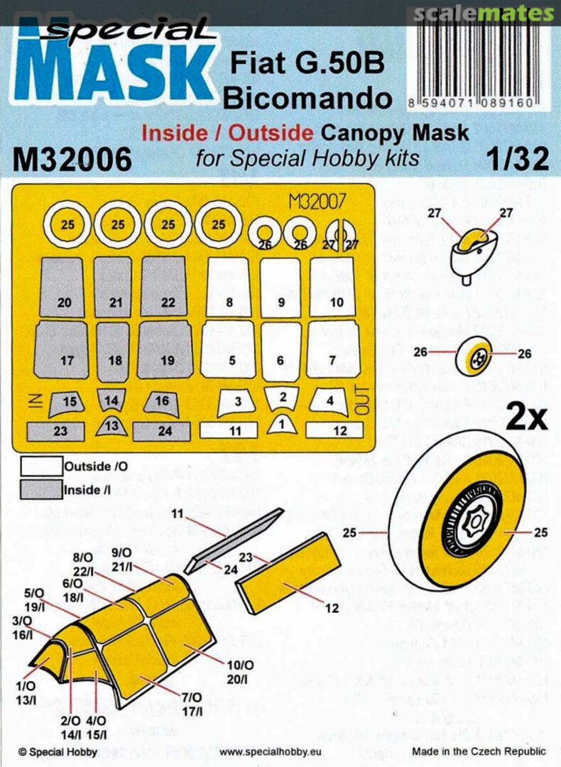 Boxart Fiat G.50B Bicomando Inside/Outside Canopy Masks M32006 Special Mask Boxart Fiat G.50B Bicomando Inside/Outside Canopy Masks M32006 Special Mask