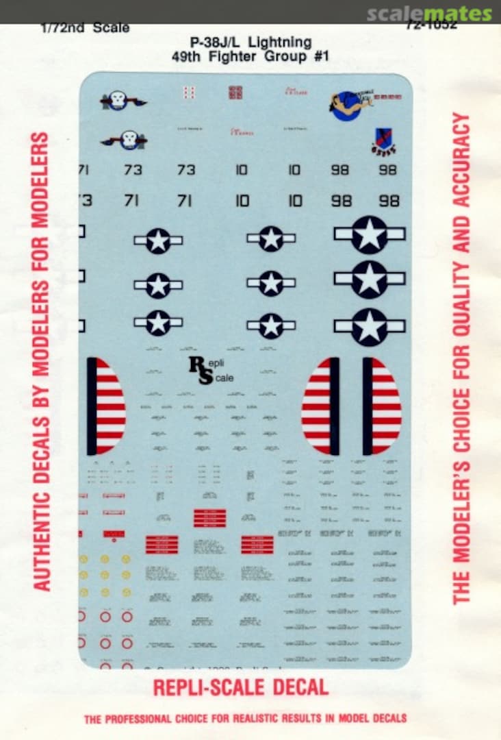 Boxart P-38J/L Lightning 49th Fighter Group #1 72-1052 Repli-scale Boxart P-38J/L Lightning 49th Fighter Group #1 72-1052 Repli-scale