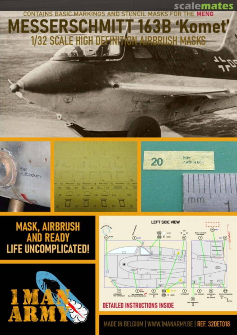 Boxart Messerschmitt 163B "Komet" stencilling and national insignia masks 32DET018 1ManArmy
