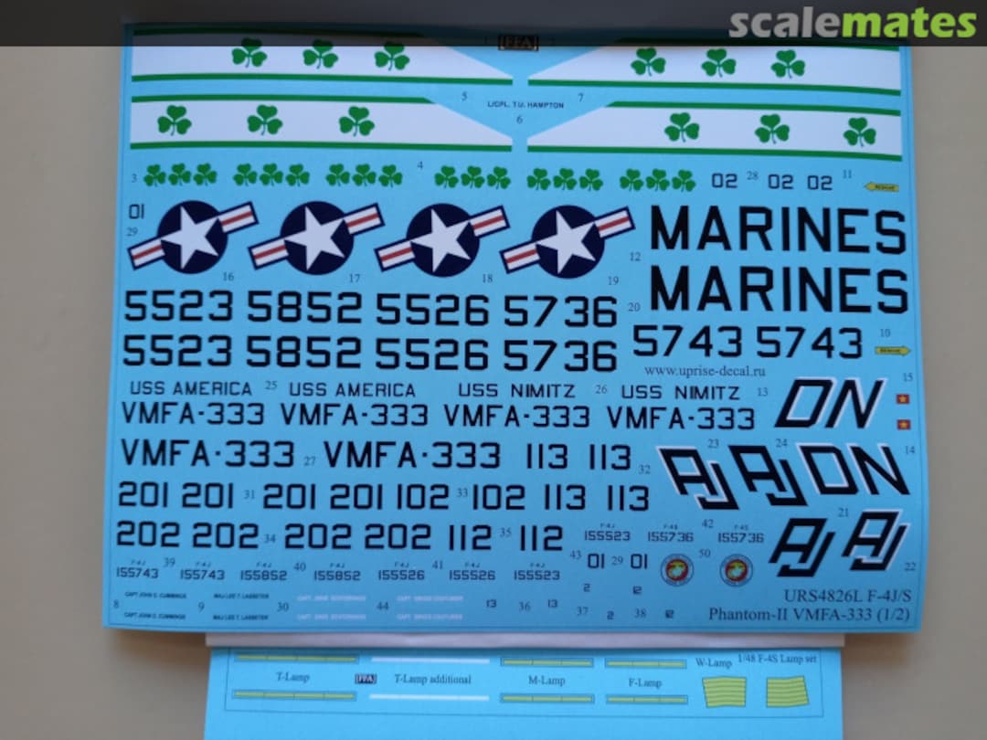 Contents F-4J/S Phantom-II VMFA-333 Shamrocks without stencils URS4826L UpRise Decal Contents F-4J/S Phantom-II VMFA-333 Shamrocks without stencils URS4826L UpRise Decal