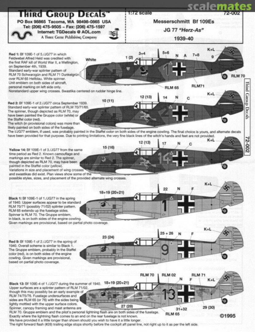 Contents Messerschmitt Bf 109Es 72-002 Third Group Decals Contents Messerschmitt Bf 109Es 72-002 Third Group Decals