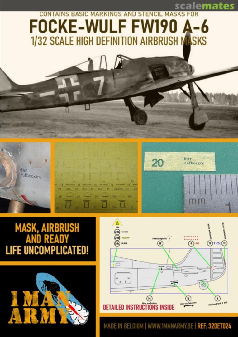 Boxart Focke-Wulf FW190 A-6 stencilling and national insignia masks 32DET024 1ManArmy