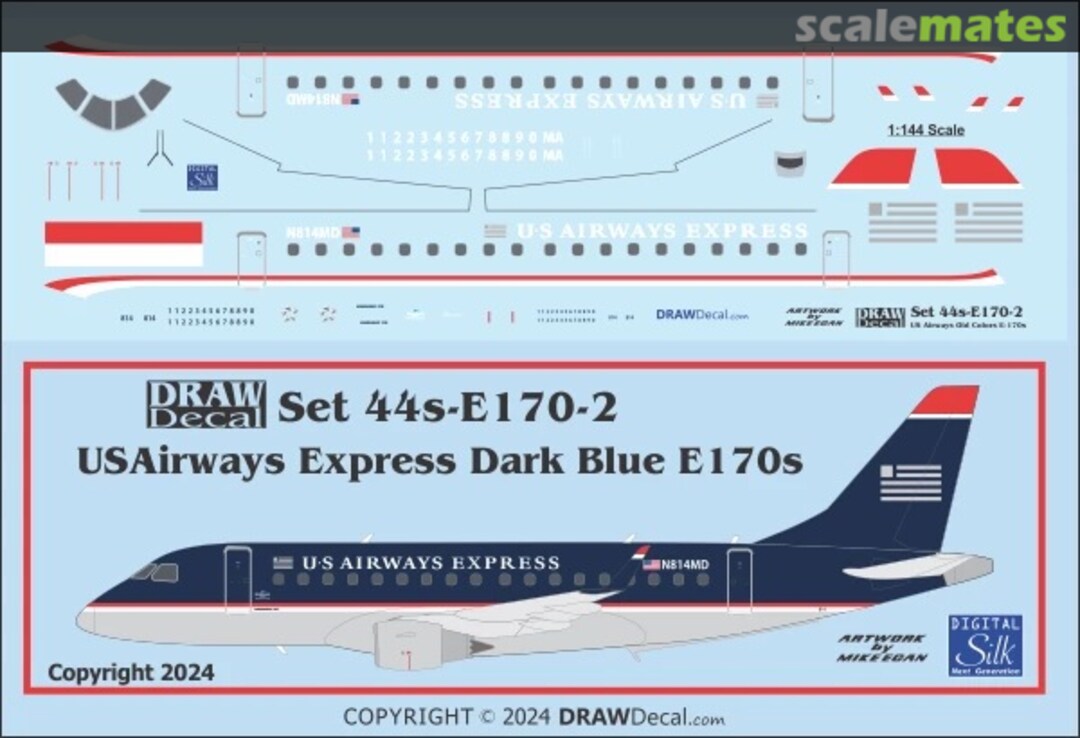 Boxart USAirways Express Dark Blue Embraer 170s 44-E170-2 Draw Decal