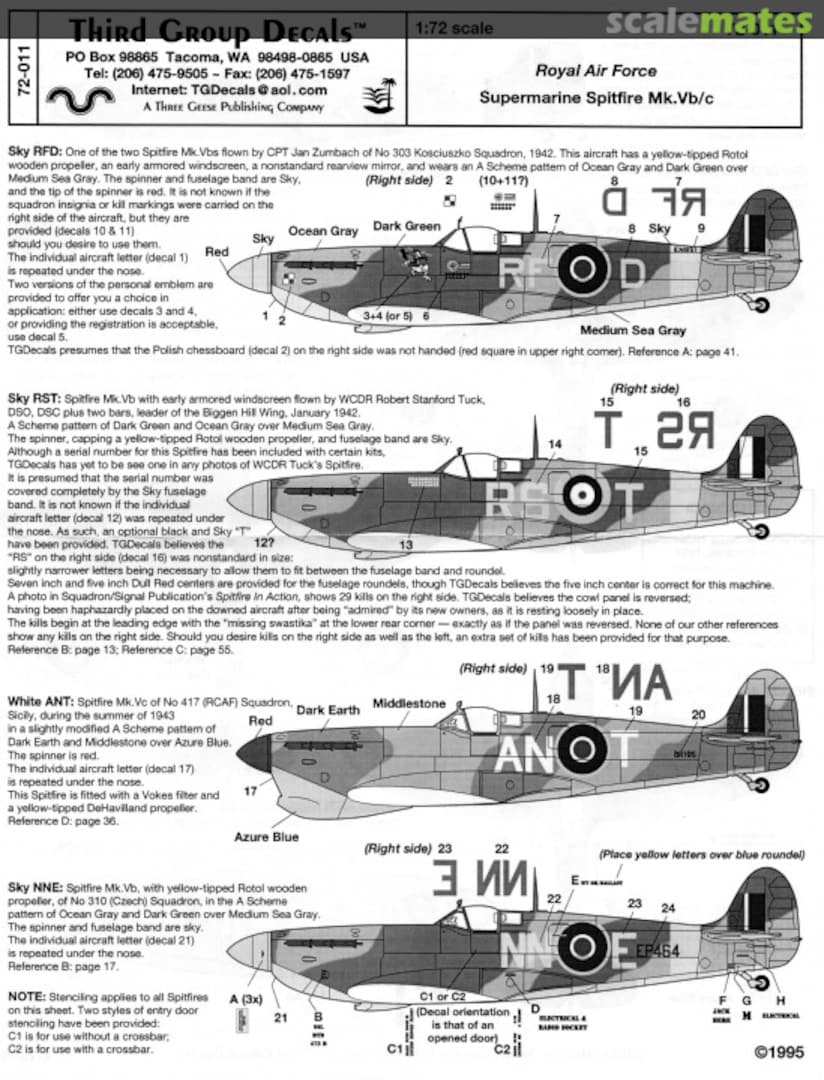 Contents Supermarine Spitfire Mk.Vb/c 72-011 Third Group Decals Contents Supermarine Spitfire Mk.Vb/c 72-011 Third Group Decals