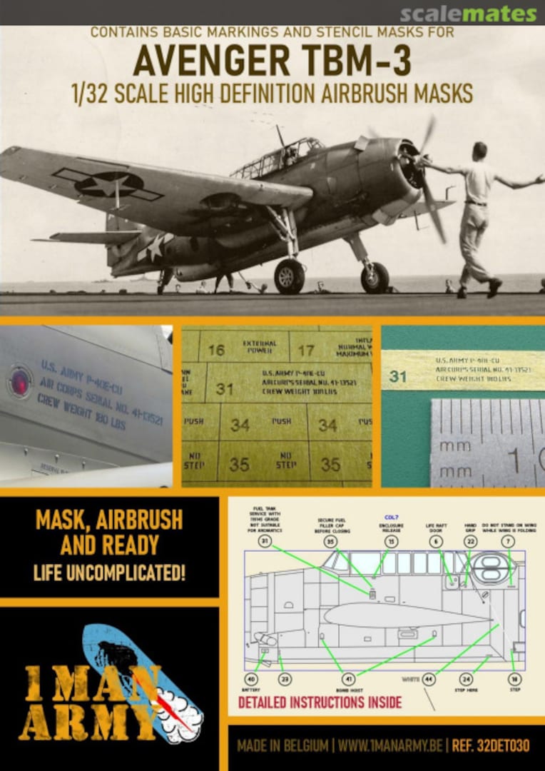 Boxart Avenger TBM-3 stencilling and national insignia masks 32DET030 1ManArmy Boxart Avenger TBM-3 stencilling and national insignia masks 32DET030 1ManArmy