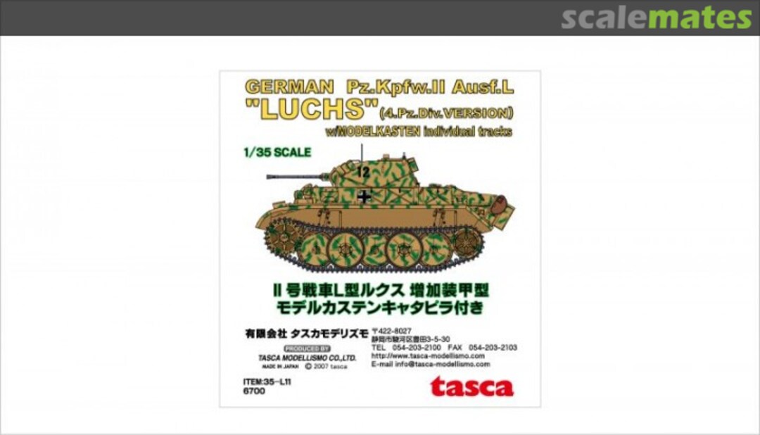 Boxart GERMAN Pz.Kpfw.II Ausf.L"LUCHS(4.Pz.Div. VERSION) w/MODELKASTEN individual tracks 35-L11 Tasca