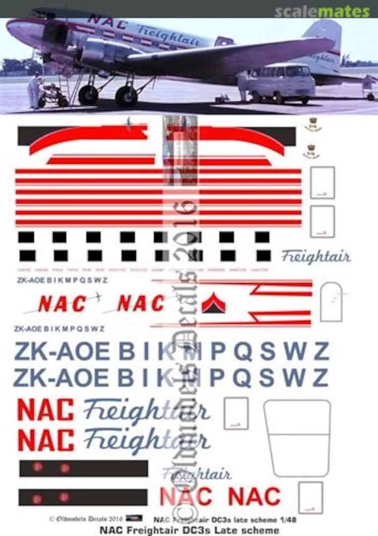 Boxart NAC Freightair DC-3 2nd scheme OMD1032B Oldmodels Decals