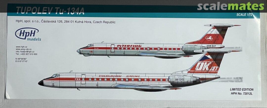 Boxart Tupolev Tu-134A 72012 HpH models Boxart Tupolev Tu-134A 72012 HpH models