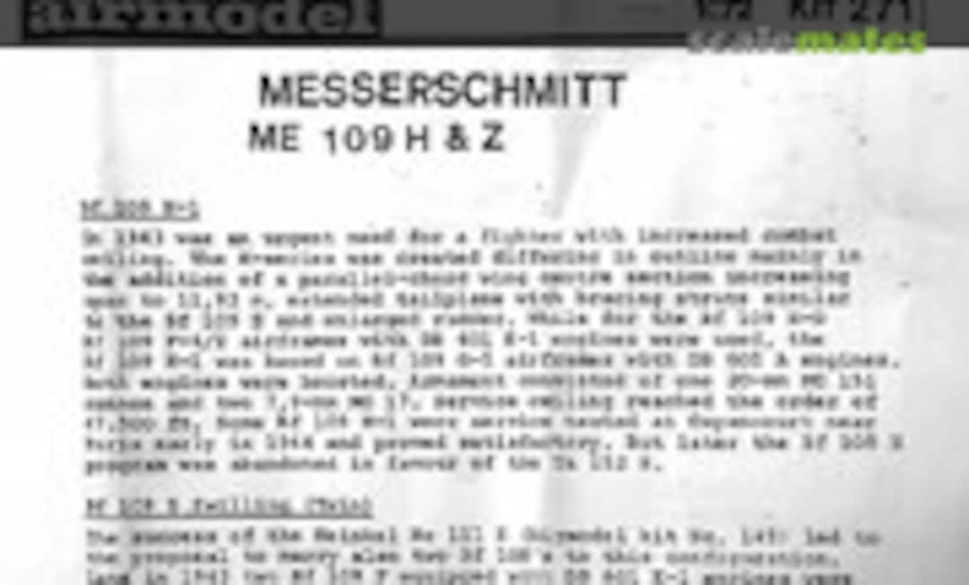 1:72 Messerschmitt Me 109H & Z (Airmodel 271) 271