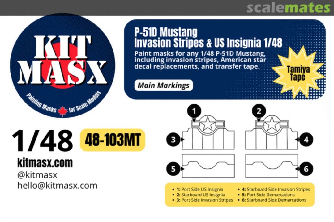 Boxart P-51D Mustang Invasion Stripes & US Insignia, main markings masks 48-103MT Kit Masx