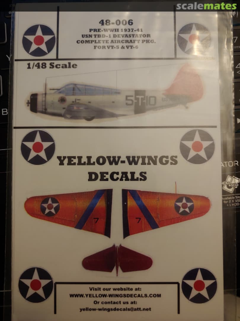 Boxart TBD-1 Devastator for VT-5 & VT-6 48-006 Yellow-Wings Decals Boxart TBD-1 Devastator for VT-5 & VT-6 48-006 Yellow-Wings Decals