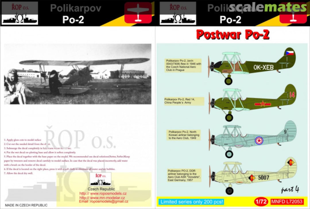 Boxart POLIKARPOV PO-2/U-2 - POSTWAR PO-2 MNFDL72053 ROP o.s. Boxart POLIKARPOV PO-2/U-2 - POSTWAR PO-2 MNFDL72053 ROP o.s.