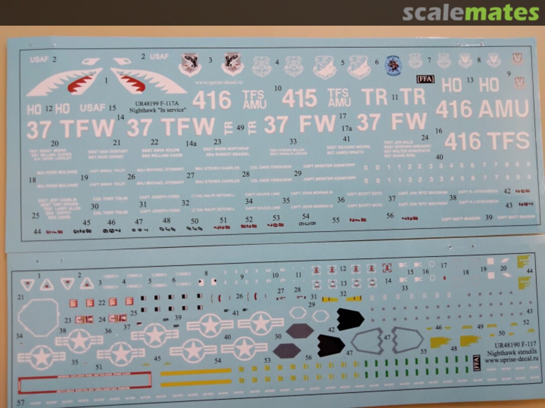Contents F-117A Nighthawk - "In Service" with stencils UR48199 UpRise Decal Contents F-117A Nighthawk - "In Service" with stencils UR48199 UpRise Decal