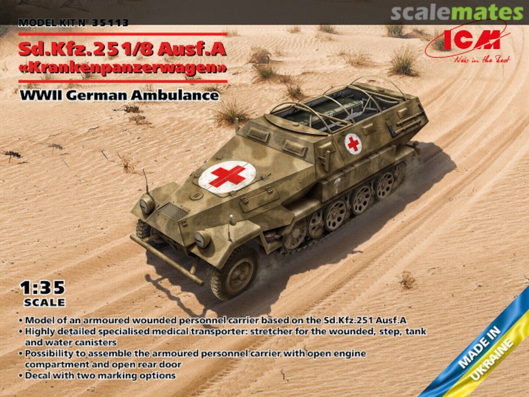Boxart Sd.Kfz.251/8 Ausf.A 'Krankenpanzerwagen' 35113 ICM Boxart Sd.Kfz.251/8 Ausf.A 'Krankenpanzerwagen' 35113 ICM
