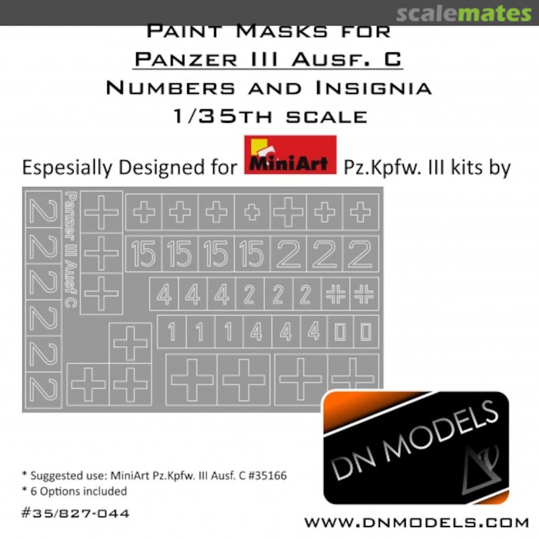 Boxart Paint Masks Set for Pz.Kpfw. III Ausf. C Numbers & Insignia 35/827-044 DN Models