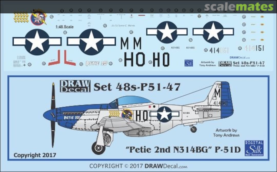 Boxart P-51D "Petie 2nd" N314BG 48-P51-47 Draw Decal Boxart P-51D "Petie 2nd" N314BG 48-P51-47 Draw Decal