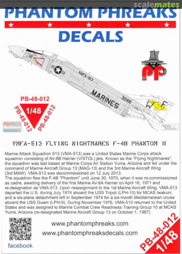 Boxart VMFA-513 Flying Nightmares F-4B Phantom II PB-48-012 Phantom Phreaks Decals Boxart VMFA-513 Flying Nightmares F-4B Phantom II PB-48-012 Phantom Phreaks Decals